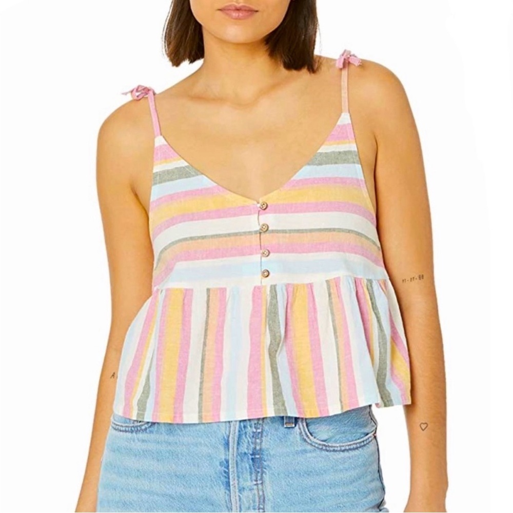 ROXY Pink‎ Orange White Sherbet Striped Spaghetti Strap Tank Top Size M